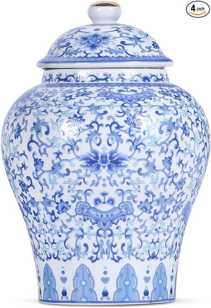 Chinese Ginger Jar with Lid Chinoiserie Antique Style,Home Decorative Retro Blue and White Porcel... | Amazon (US)