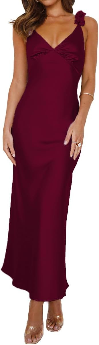 Phicia Spaghetti Strap V Neck Backless Midi Dresses, Elegant Flower Cocktail Formal Dress | Amazon (US)