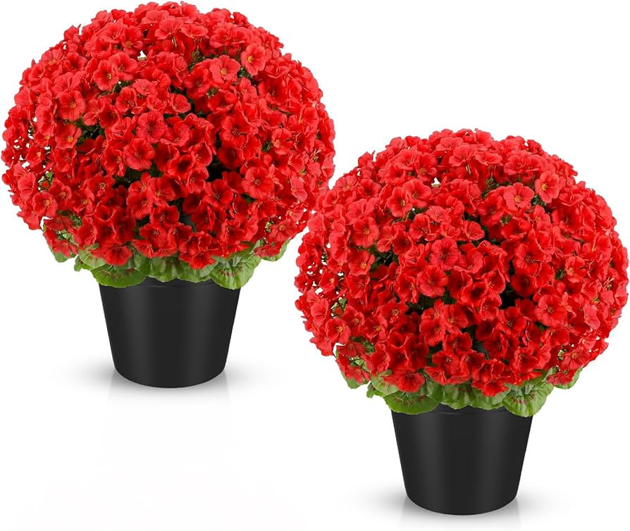 2 Pack Artificial Geraniums Flowers Outdoor Decoration, 20" Faux Geraniums Topiary Potted Plants,... | Amazon (US)