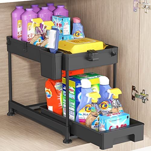 SPACEKEEPER Under Sink Organizer, Sliding Cabinet Basket Organizer 2 Tier Under Bathroom Storage ... | Amazon (US)