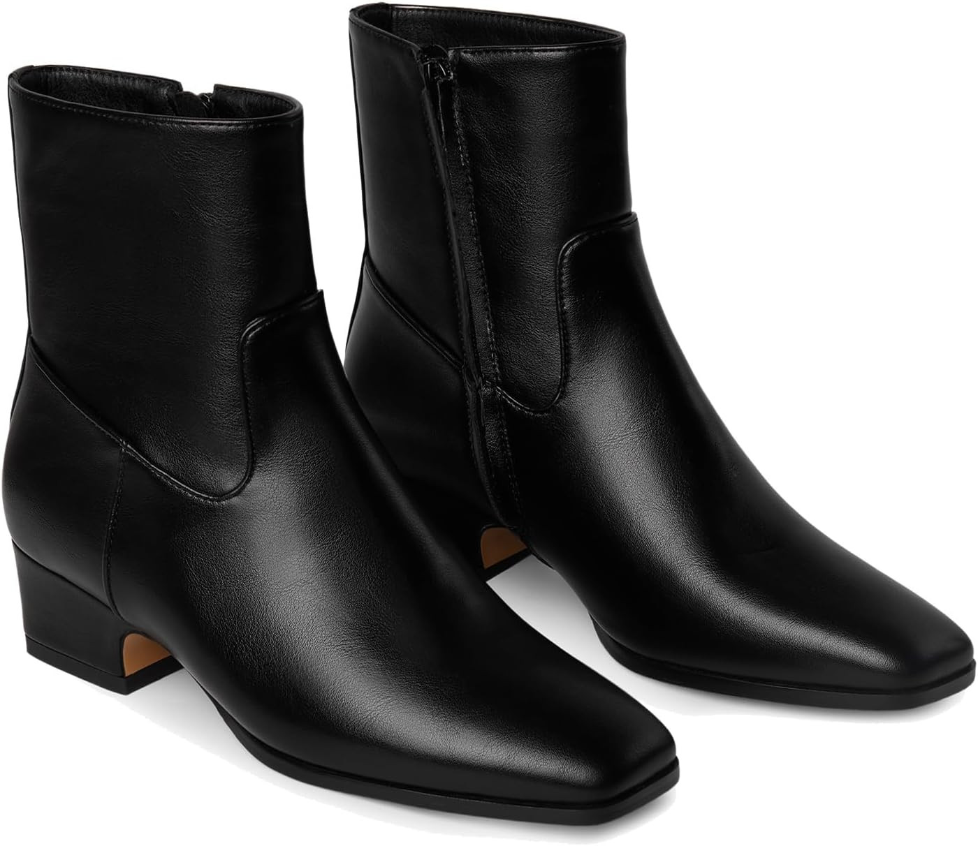 Women's Ankle Boots Square Toe Low Chunky Block Heel Booties Comfortable Short Boots Side Zipper Booties Shoes | Amazon (US)