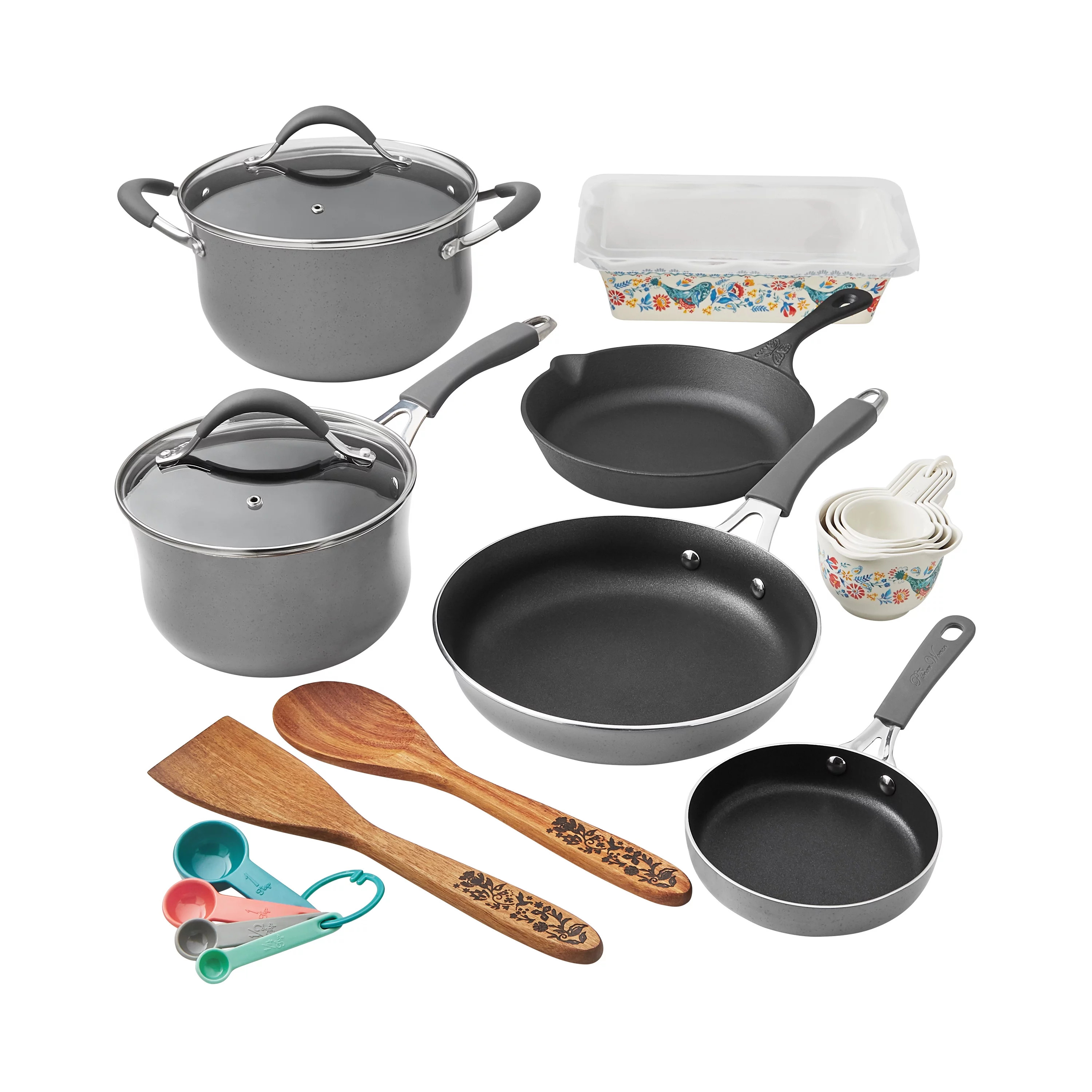 The Pioneer Woman Mazie Aluminum Nonstick 19-Piece Cookware Set, Gray | Walmart (US)