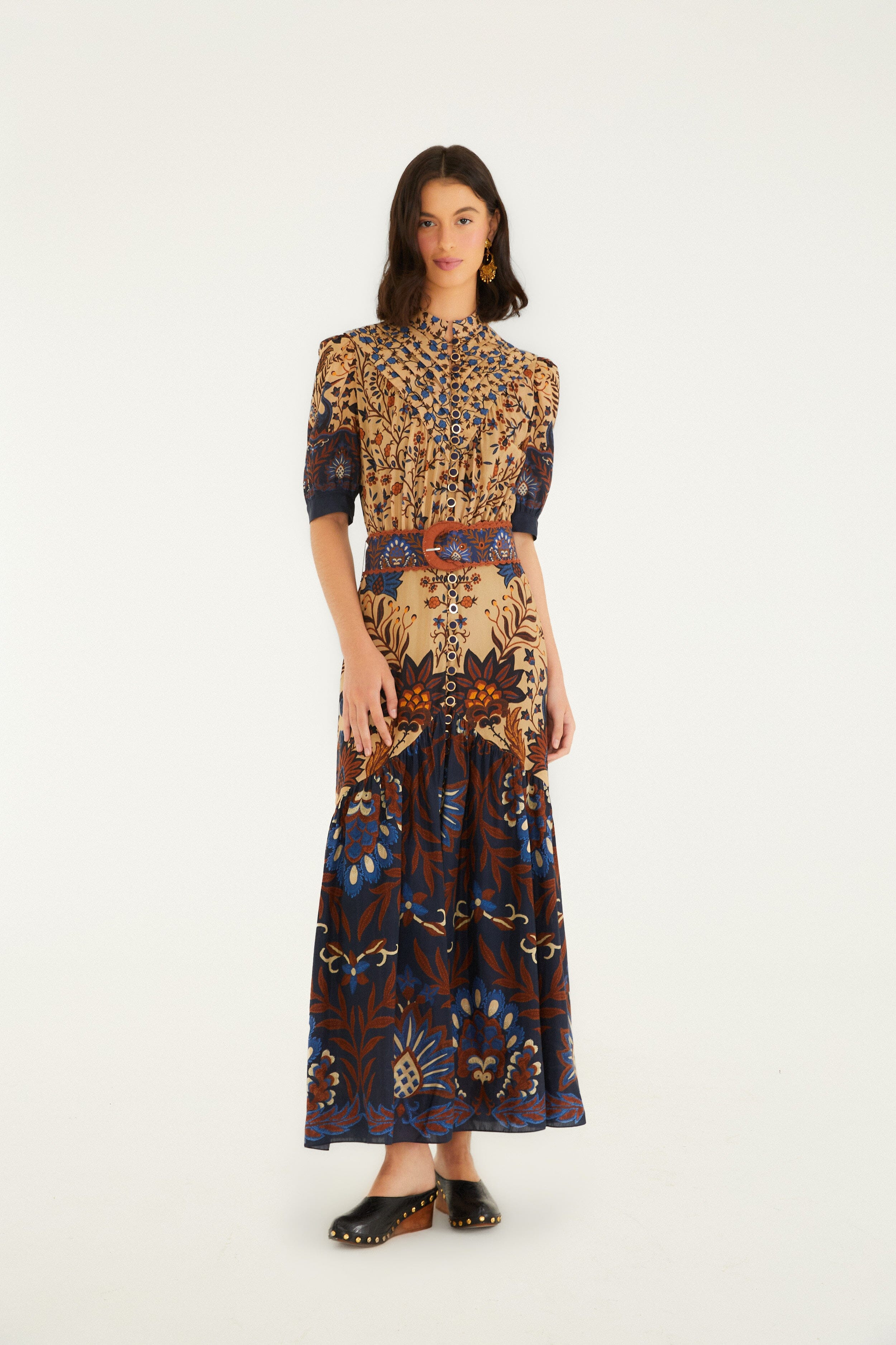 Cream Marvelous Garden Short Sleeve Midi Dress | FARM Rio | FarmRio (US)