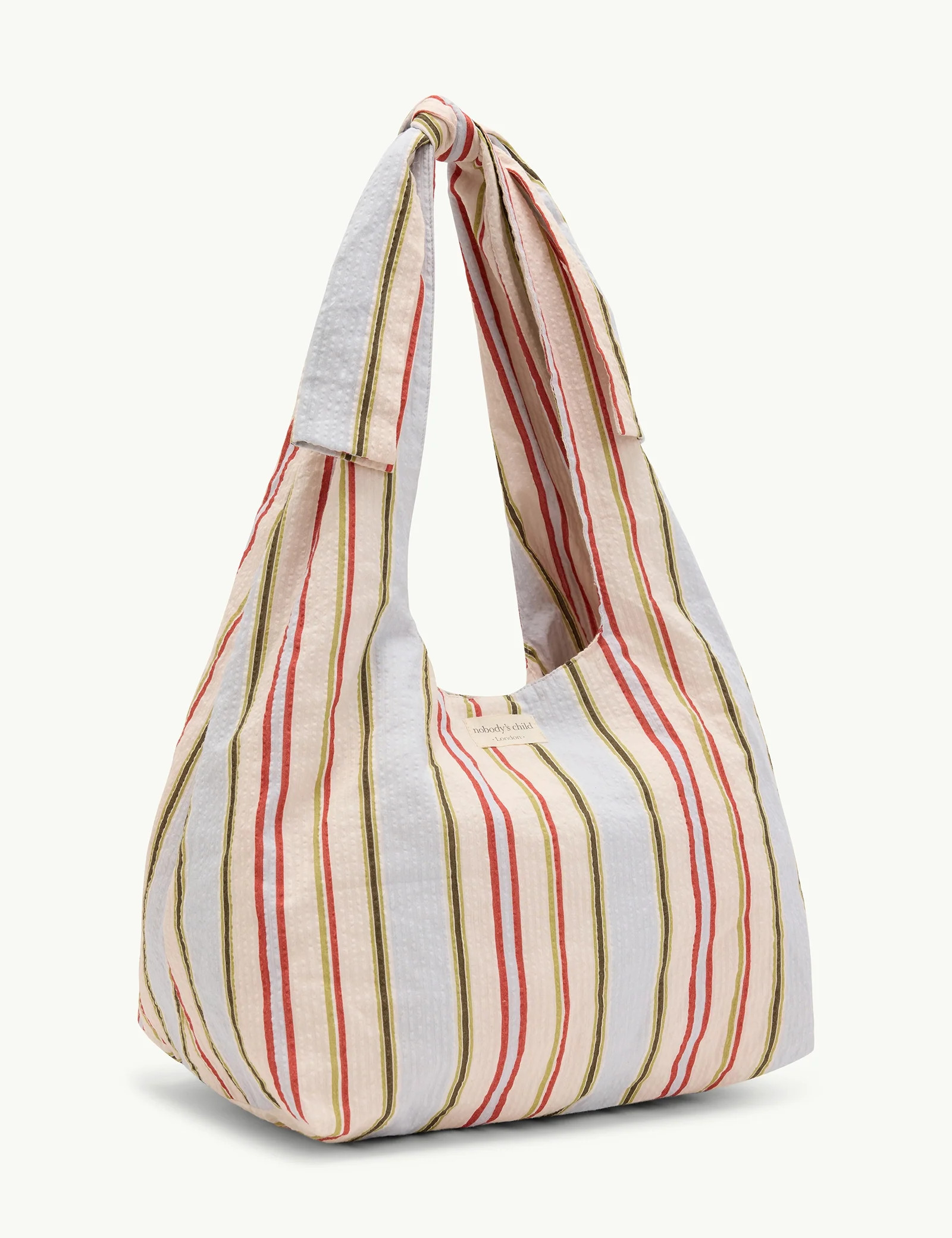 Cream Striped Bow Tie Strap Tote Bag | Nobody's Child