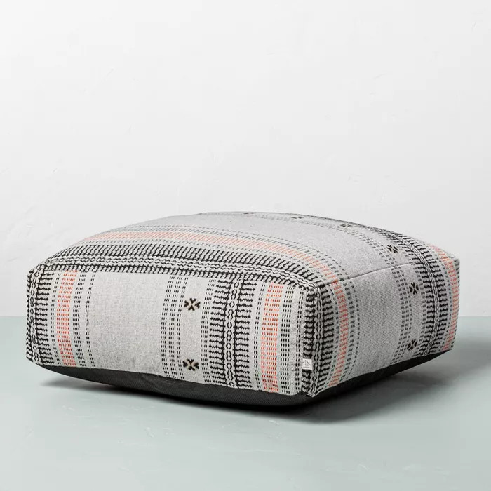 Decorative Ticking Stripe Outdoor Floor Cushion Black/Pink - Hearth & Hand™ with Magnolia | Target