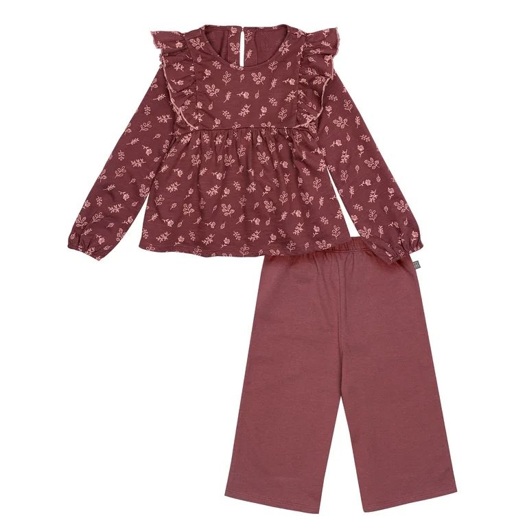 Modern Moments by Gerber Toddler Girl Ruffles Top and Wide Leg Pant Set, 2-Piece, Sizes 12 Months... | Walmart (US)