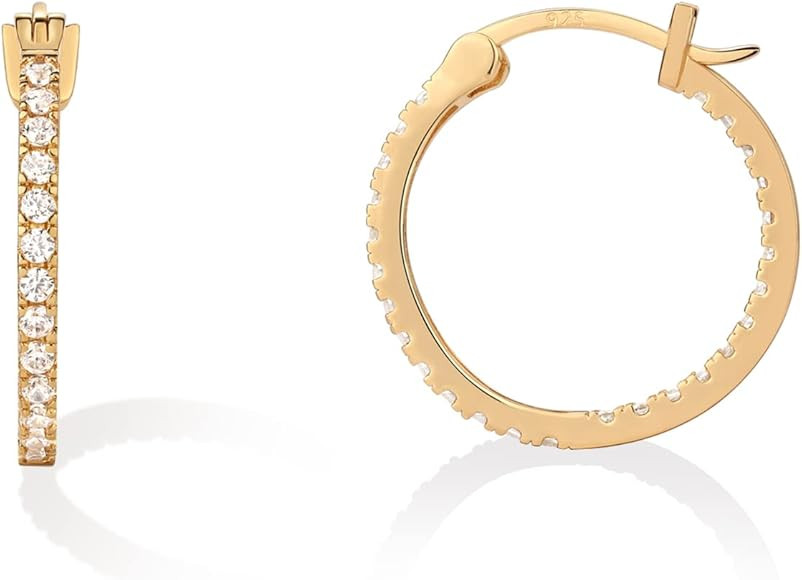 PAVOI 14K Gold Plated 925 Sterling Silver Post Cubic Zirconia Hoop Earrings 30/15mm | Amazon (US)