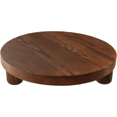 Walnut Wood Pedestal Stand,Decorative Wood Riser Round Vintage Display Stand,10in,Farmhouse Trays for Soap, Plants, Jewelry, Perfume | Walmart (US)