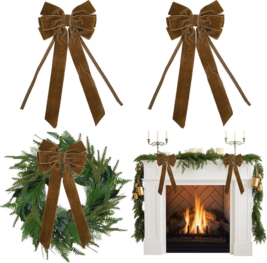 AIMUDI Brown Velvet Bows 6.5" x 15" Christmas Bow for Gift Wrapping Velvet Bows for Tree, Holiday... | Amazon (US)