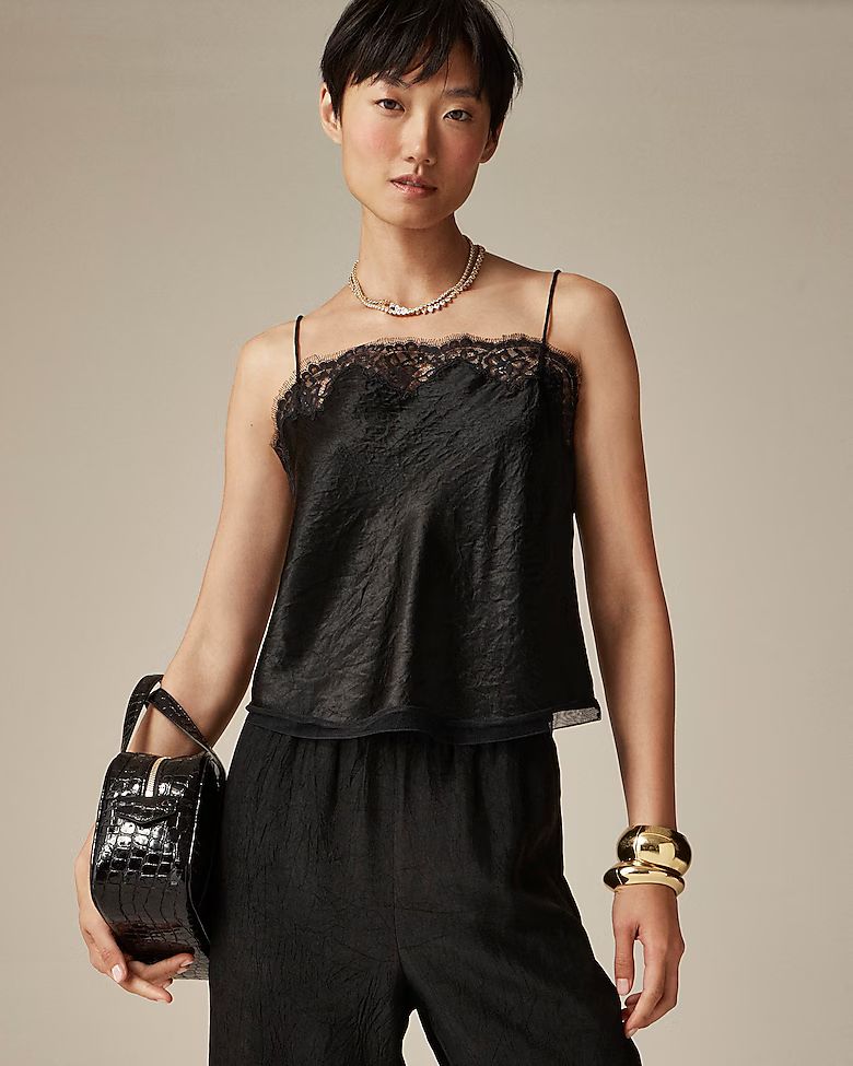 Lace-trim camisole top in textured satin | J. Crew US