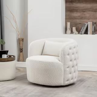 Cream Boucle Tufted Upholstered Swivel Armchair | The Home Depot