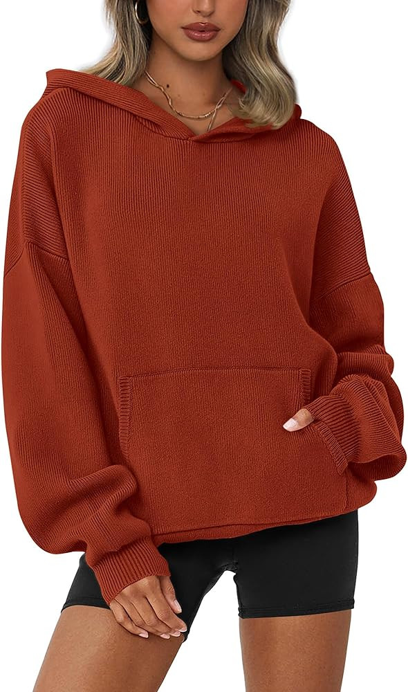 dowerme Women Oversized Sweaters 2024 Lantern Long Sleeve Drop Shoulder Chunky Knit Hooded Pullov... | Amazon (US)