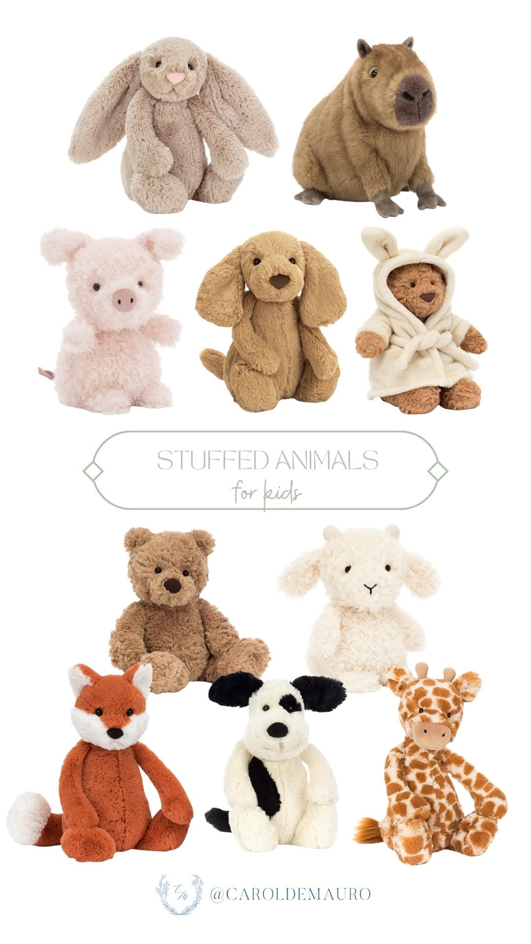 You’ll have the hardest time picking just one favorite from this lineup of buttery-soft Jellycat friends. Whether you’re tucking a floppy-eared bunny into a spring basket or surprising your little one with that tiny capybara, these plushies add the perfect touch of whimsical comfort to any playroom!

jellycat collection, nursery decor, kids gifts, baby registry, easter basket fillers, stuffed toys, cozy hugs, animal plushie

#LTKU #LTKSeasonal #LTKHome