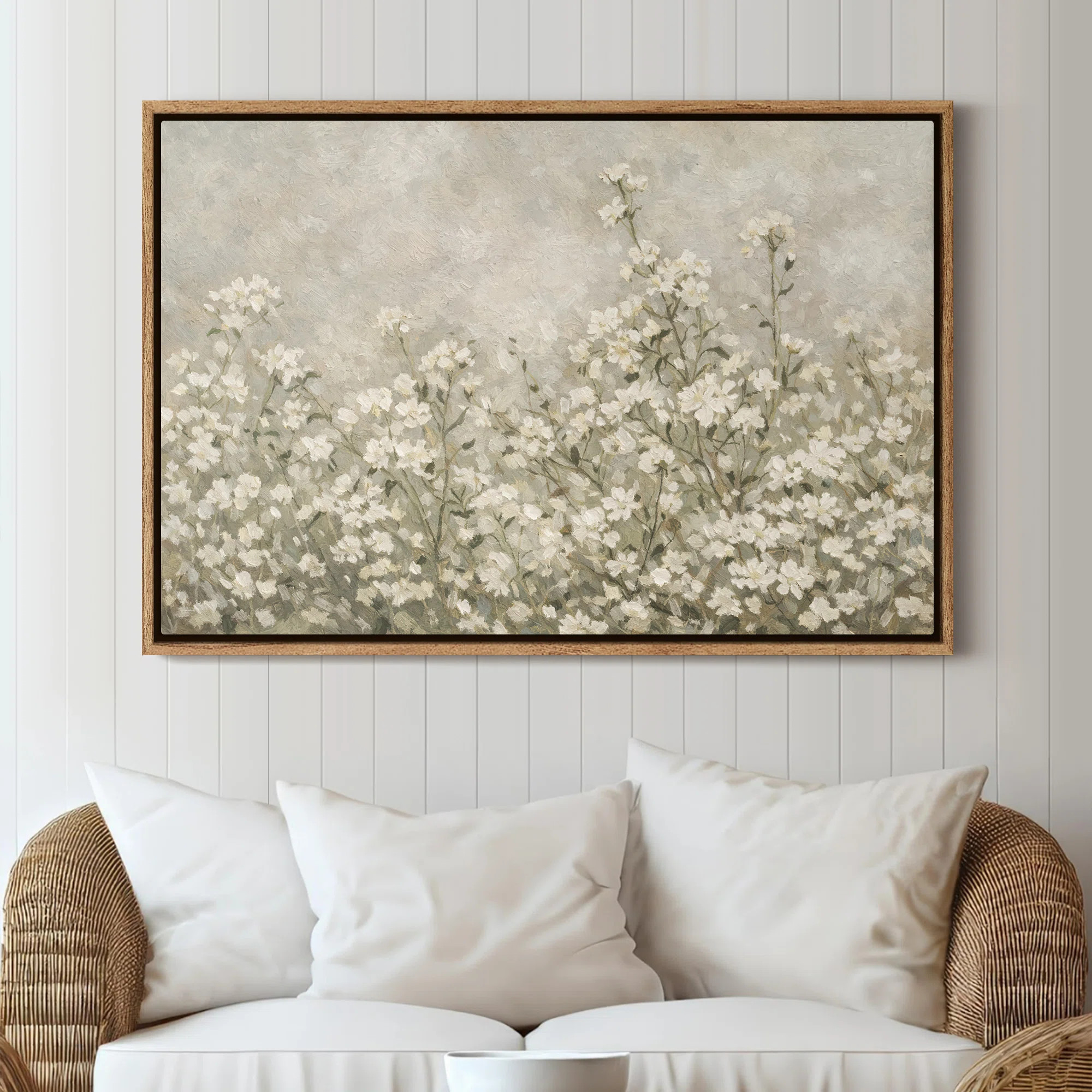 Ashbrook Framed Canvas Wall Art - Soft White Wildflower Field in Calm Neutral Palette - 16"x24", ... | Wayfair North America