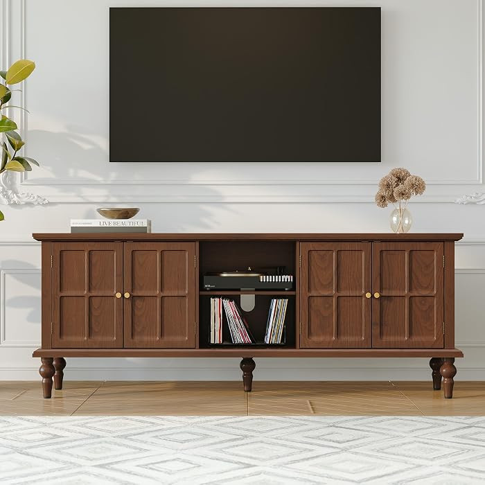 3More 67" Mid Century Modern TV Stand with Window Design,Wood Entertainment Center with Open Shel... | Amazon (US)
