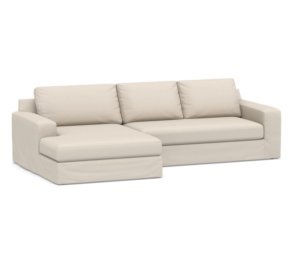 Big Sur Square Arm Slipcovered Sofa Double Wide Chaise Sectional | Pottery Barn (US)