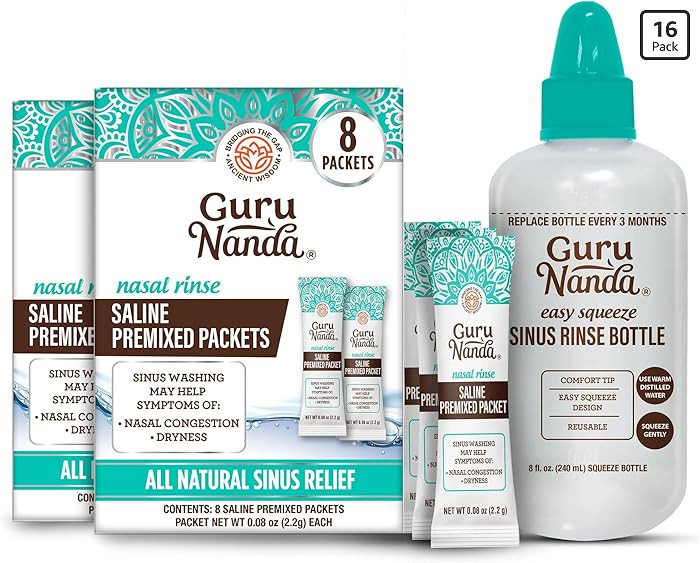 GuruNanda Sinus Rinse Bottle & Saline Premixed Packets 16ct - All Natural Sinus Rinse Packets to ... | Amazon (US)