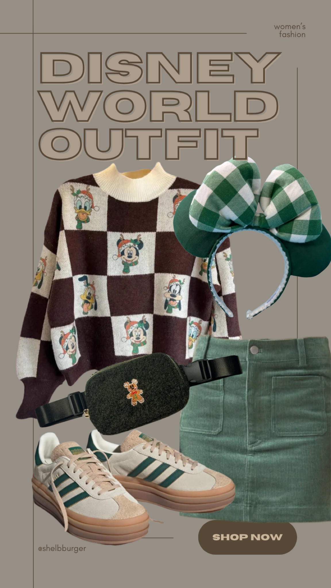 Cute Disney World outfit for Christmas at Disney for women

Grand in green flannel Disney mouse ears
Disney Mickey and friends Christmas sweater 
Corduroy mini skirt in green
Sherpa Mickey Mouse gingerbread man belt bag
Green gazelle hold shoes sneakers

#LTKHoliday #LTKTravel #LTKFamily