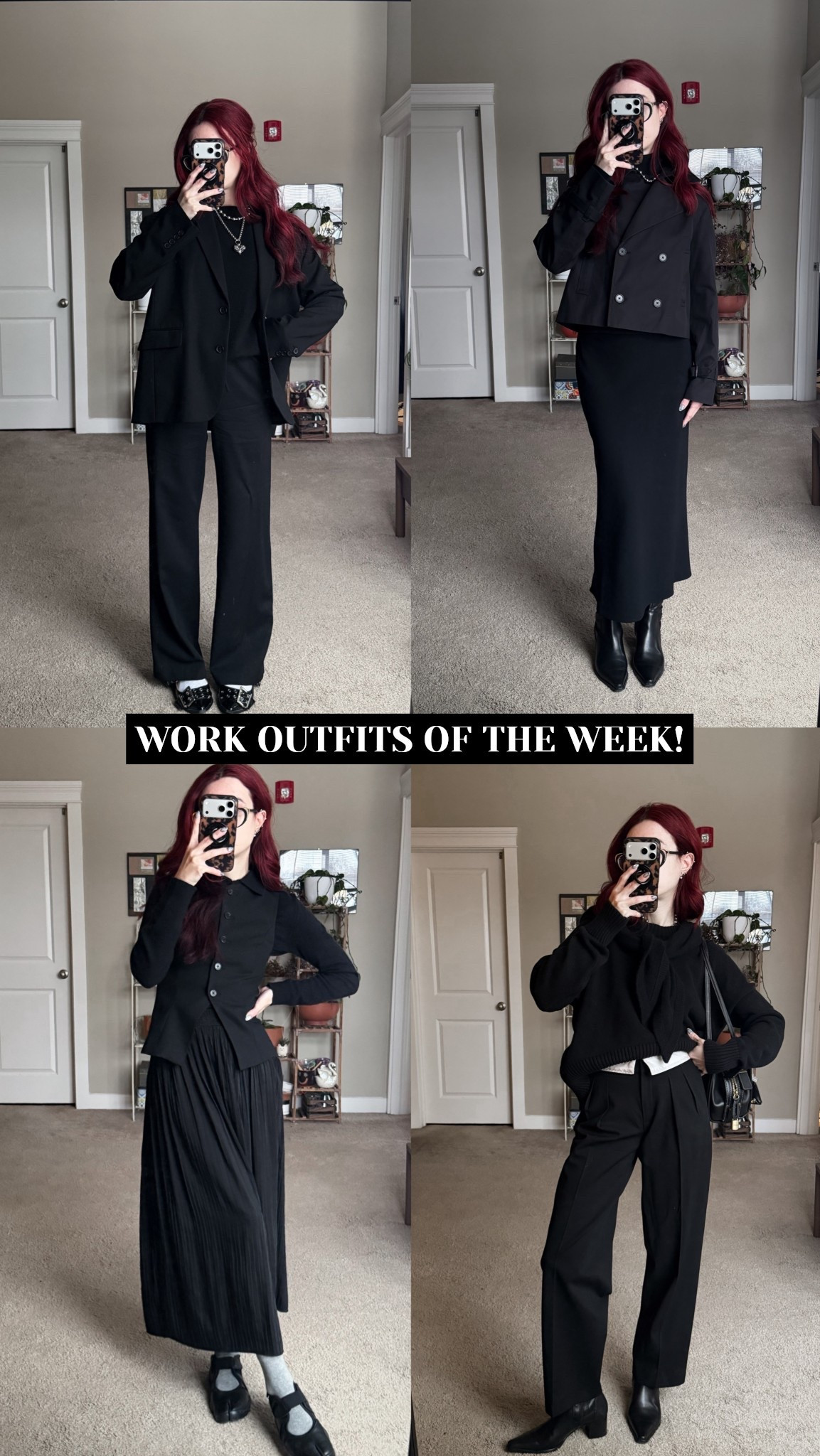 weekly work outfit roundup!!

all black style, all black office outfit, work style, aritzia style, aritzia outfits, corporate goth, alternative style, corporate style, all black outfit inspo, winter work outfit

#LTKWorkwear #LTKootd #LTKSeasonal
