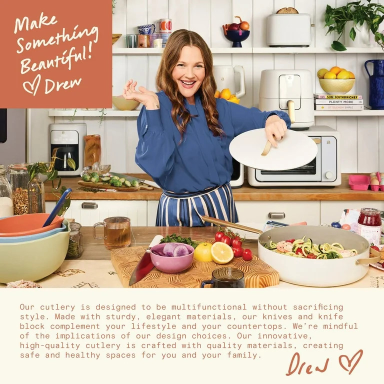 Beautiful 12pc Sage Green Stainless Steel Knife Block Set Soft-Grip Handles by Drew Barrymore | Walmart (US)