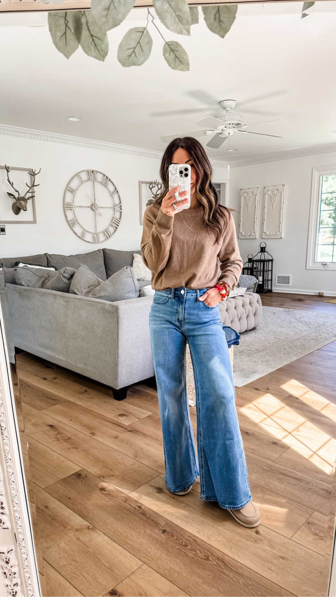 Wide leg jeans, 25. Palazzo jeans . Cashmere sweater I sized up to a medium. Clogs TTS. Jewelry code HOUSEOFLEO20 @Quince

#LTKOver40 #LTKPetite