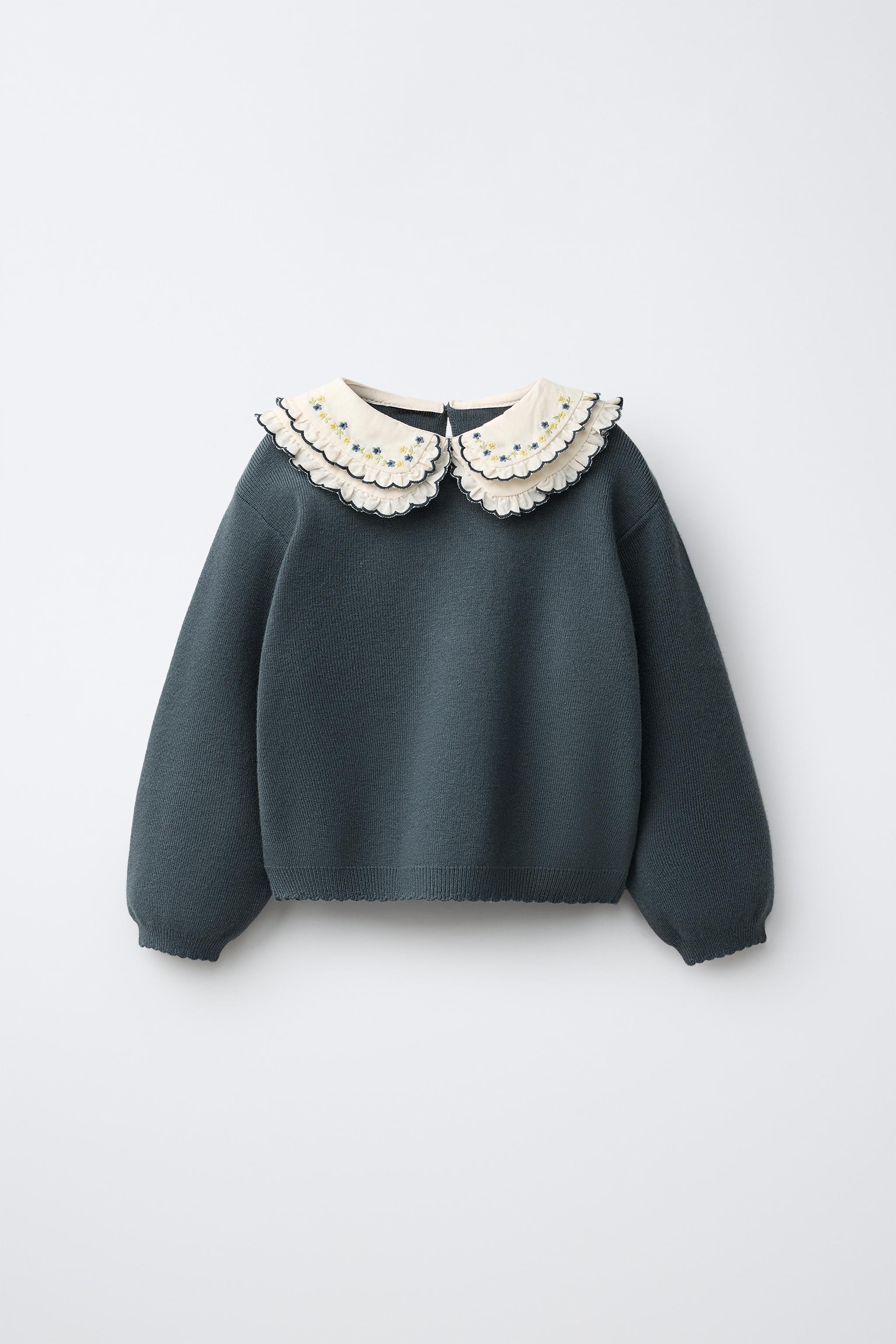 EMBROIDERED DOUBLE PETER PAN COLLAR KNIT JUMPER | Zara US