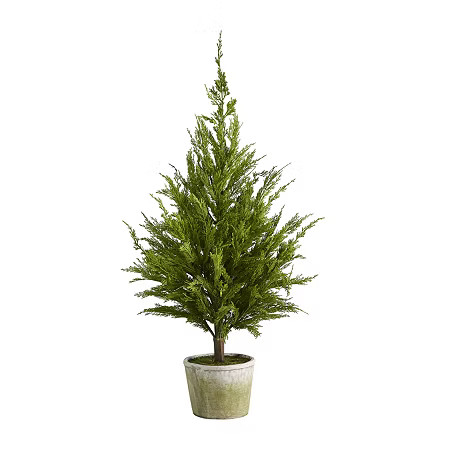 Nearly Natural Faux Planter 3 1/2 Foot Cedar Christmas Tree, One Size, Green | JCPenney
