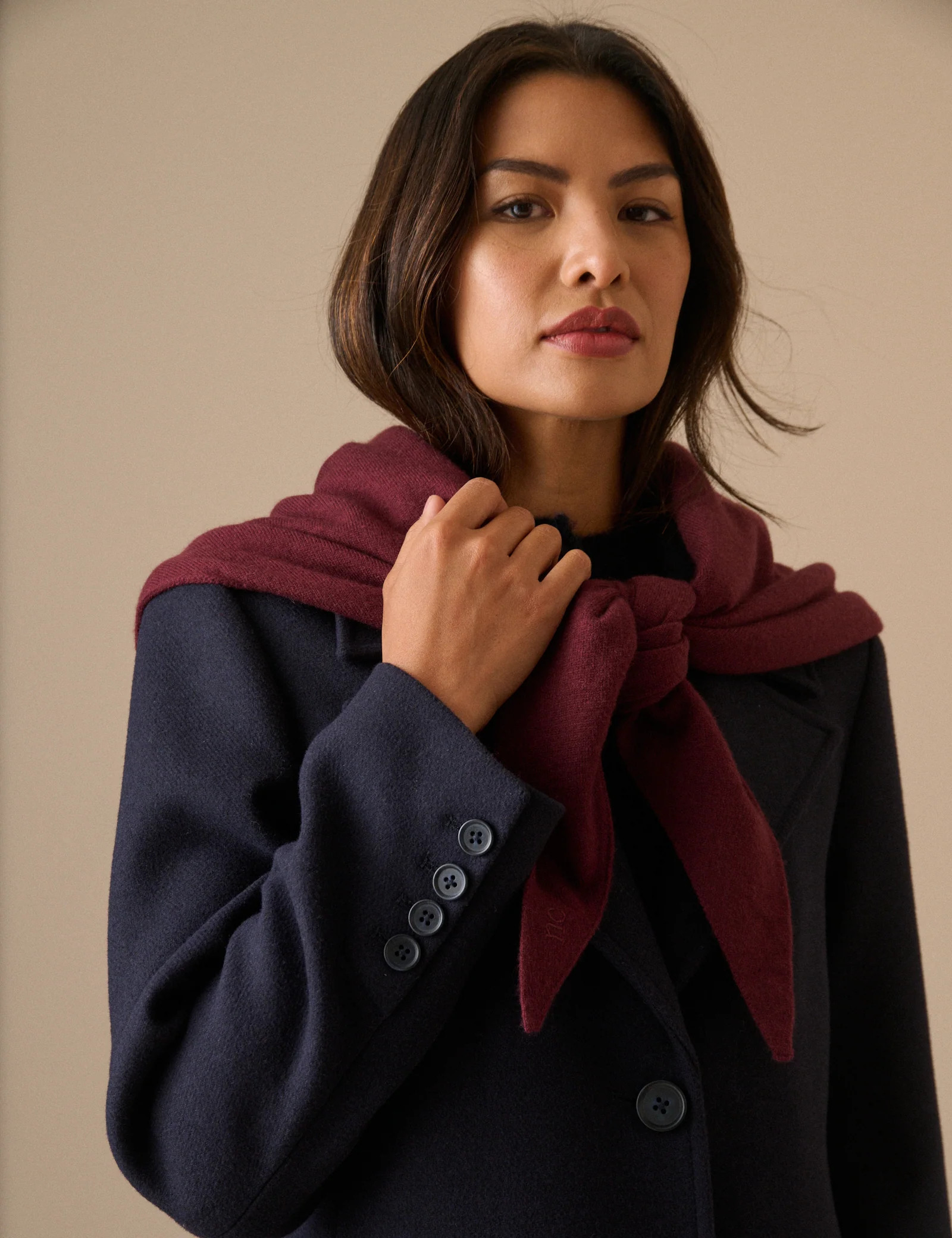 Burgundy Wool-Blend Large Triangle Scarf | Nobody's Child