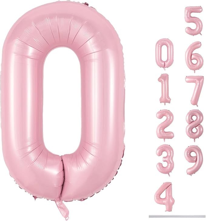 40" Balloon Number 0 Pastel Pink, Large Foil Pink Number Balloons Set 0-9 for Girls, Light Pink 0... | Amazon (US)