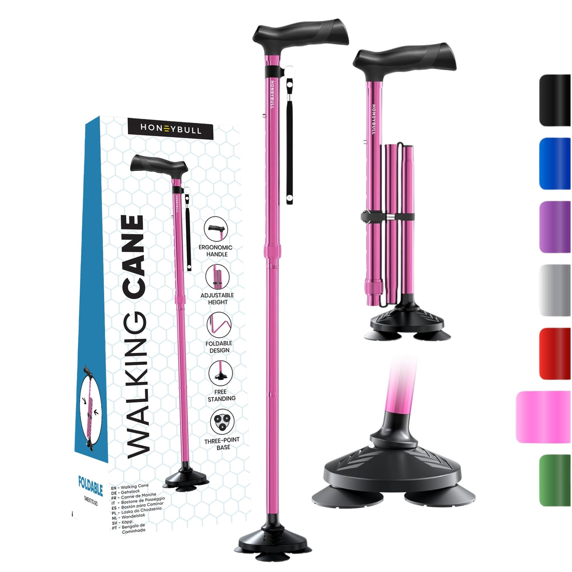 HONEYBULL Walking Cane for Men & Women - Foldable, Adjustable, Collapsible, Free Standing Cane, P... | Amazon (UK)
