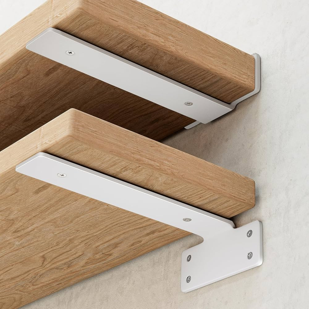 6 Inch Floating Shelf Brackets White, Hidden Invisible L Shelves Brackets, 1/5 Inch Heavy Duty Me... | Amazon (US)