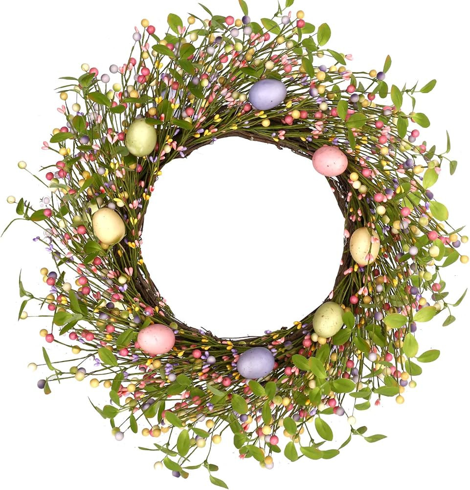 Easter Wreath,20” Artificial Berry Wreath with Pastel Easter Eggs for Front Door Window Wall De... | Amazon (US)