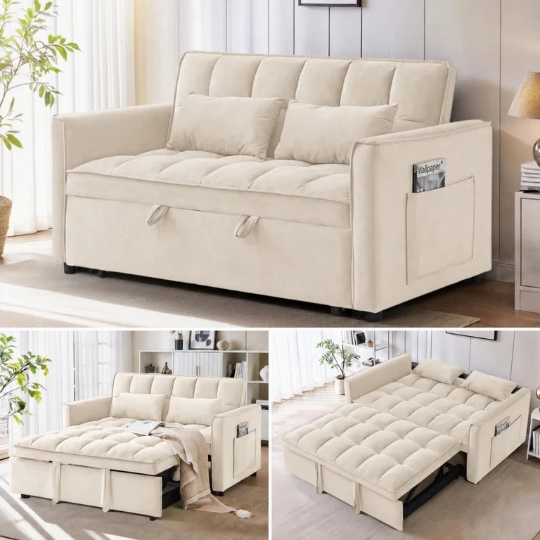 Anpport 3-in-1 Convertible Sleeper Sofa Bed, Pull-Out Loveseat Couch with Adjustable Back for Sma... | Walmart (US)