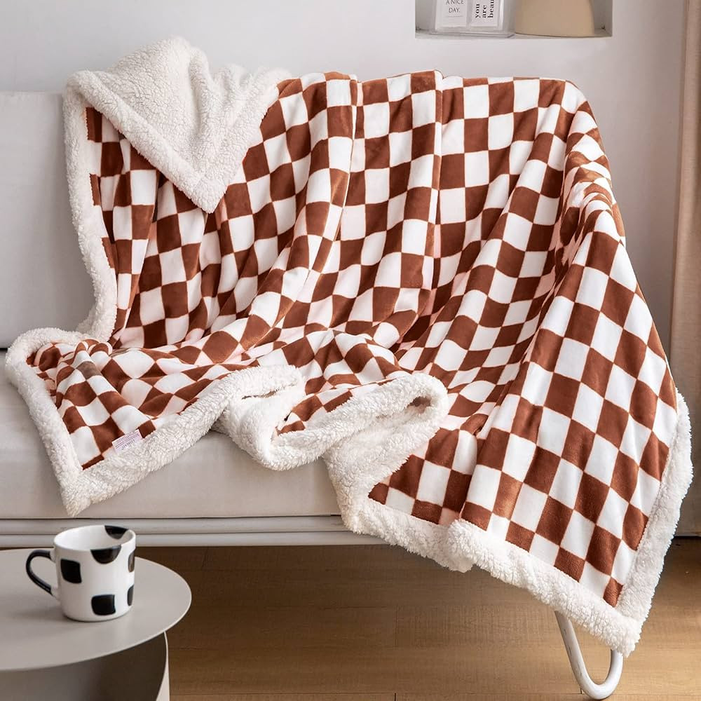 LOMAO Sherpa Throw Blanket Fleece Blanket with Checkered Pattern Soft Thick Blanket for Couch, Be... | Amazon (US)