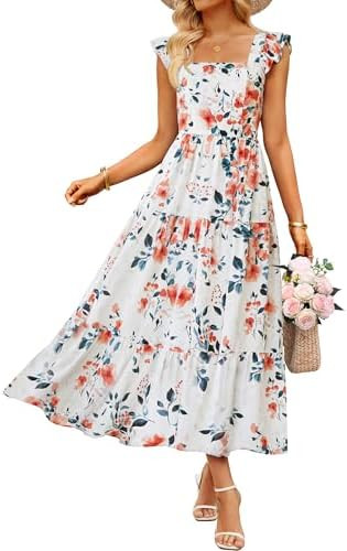 ZESICA Women's Summer Boho Floral Midi Dress 2026 Casual Ruffle Cap Sleeve Beach Wedding Guest Fl... | Amazon (US)