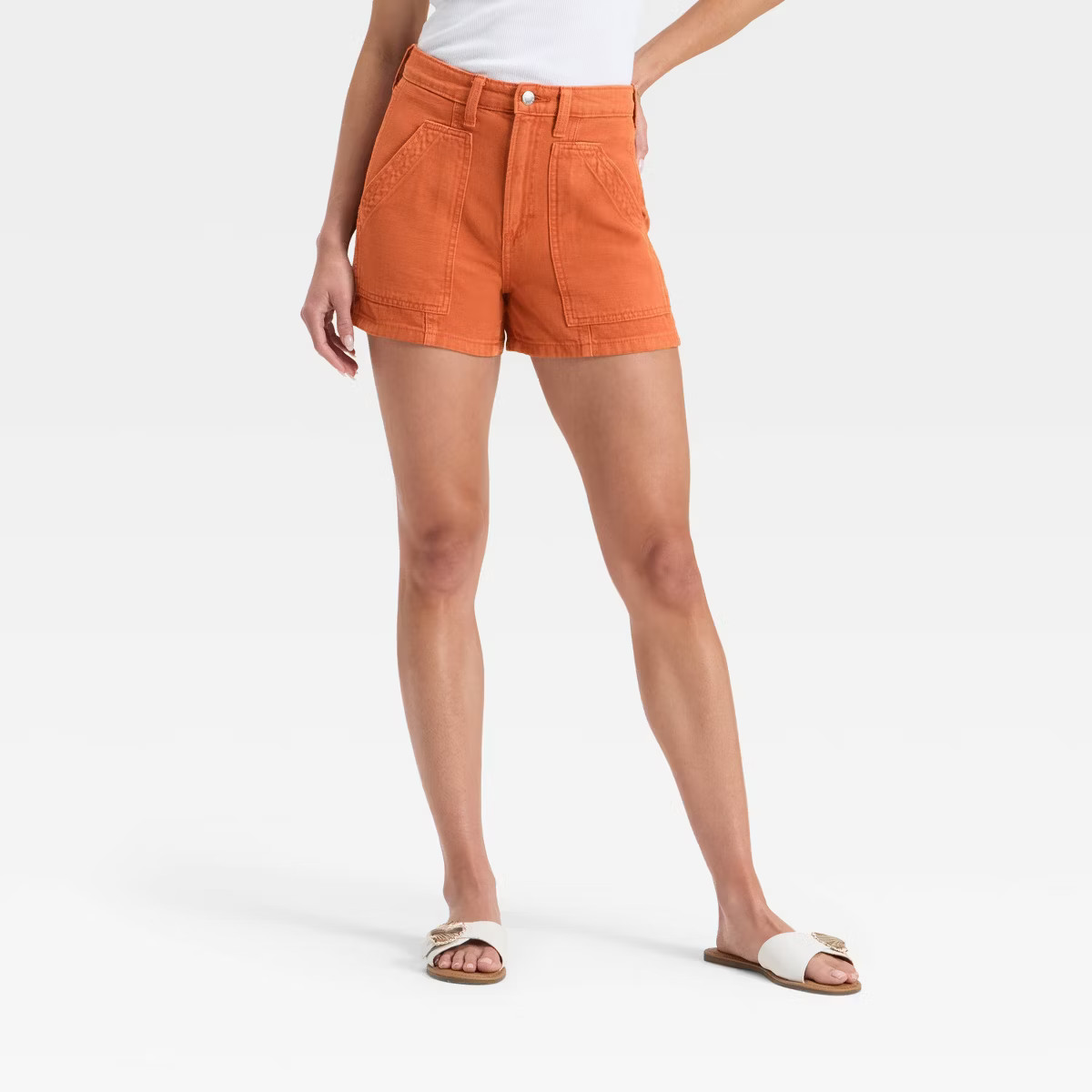 Women's High-Rise Utility Denim Shorts - Universal Thread™ Orange 2 | Target