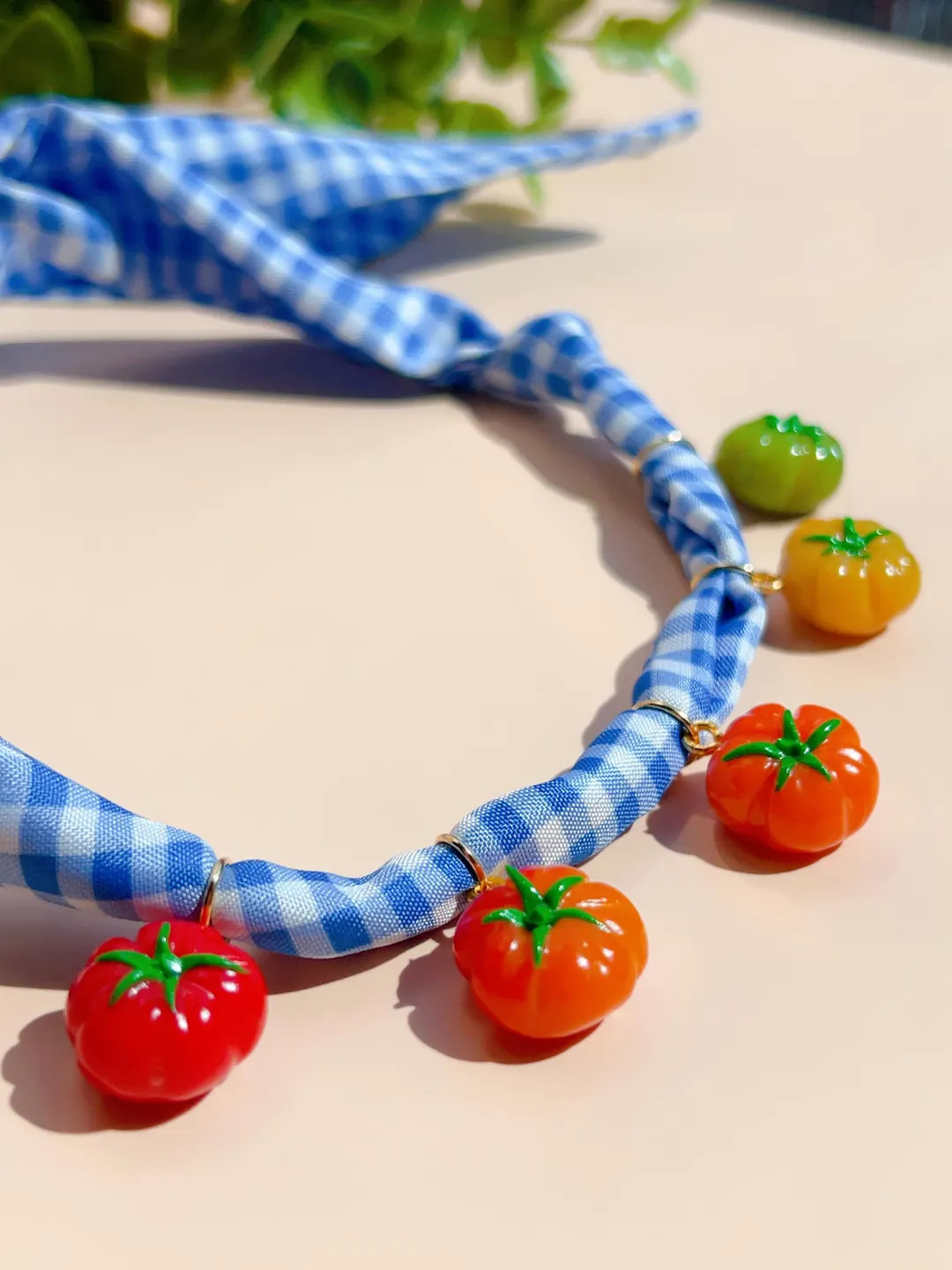Tomato Charm Choker Maximalist Style Gingham Dopamine Jewelry Quirky Gift For Her Cottagecore Han... | Etsy (Global)