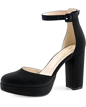 Ankis Black Platform Closed Toe Heels for Women, Womens Heels Closed Round Toe Chunky Block Pumps... | Amazon (US)