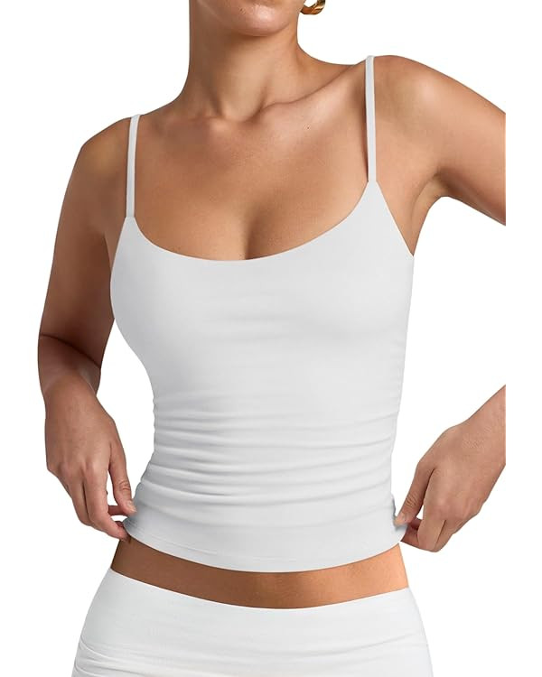 PINKMSTYLE Women's Basic Double Lined Scoop Neck Tank Tops Adjustable Cami Tank Summer Sleeveless... | Amazon (US)