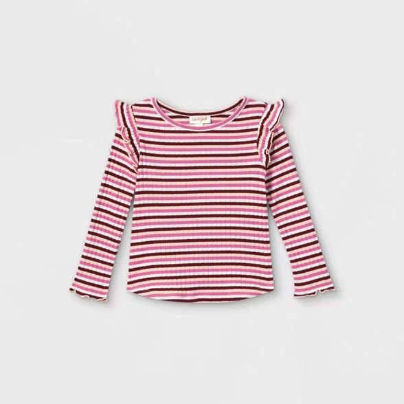 Toddler Girls&#39; Striped Rib Long Sleeve T-Shirt - Cat &#38; Jack&#8482; Pink 4T | Target