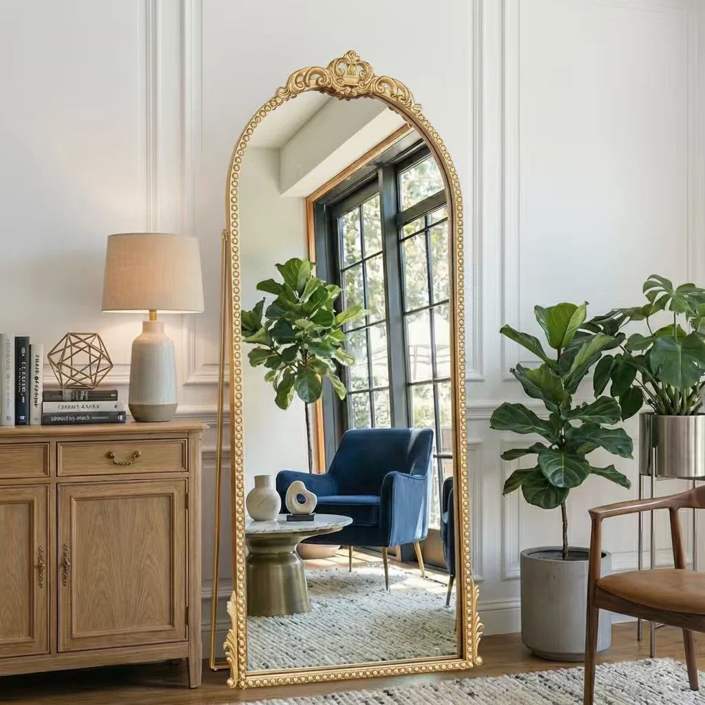 60"L x 28"W Gold Anqitue Cast Iron Gold Full Length Floor Mirror with Standing | Wayfair North America