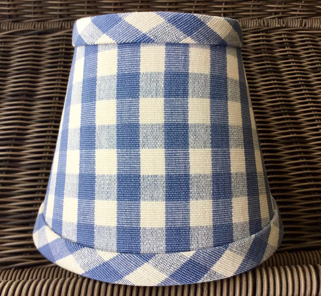 French Blue Lampshade Gingham Check Chandelier Lampshade Clip Fitter - Etsy | Etsy (US)