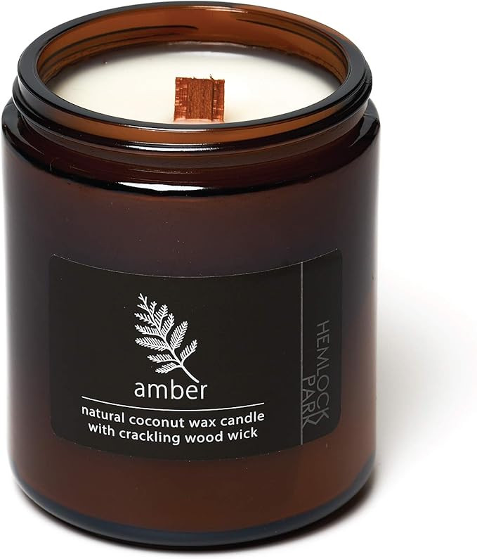 Crackling Wood Wick Candle Handcrafted with Organic Coconut Wax and Essential Oils (Amber, Standa... | Amazon (US)