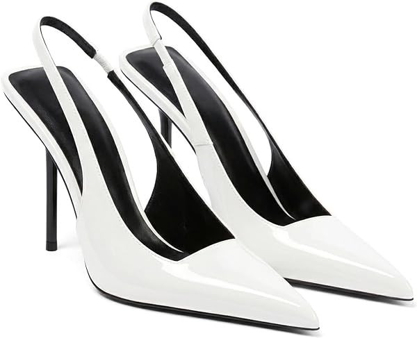 VOLEECE Slingback Heels for Women Patent Leather Pointed Toe Slip on Pumps | Amazon (US)