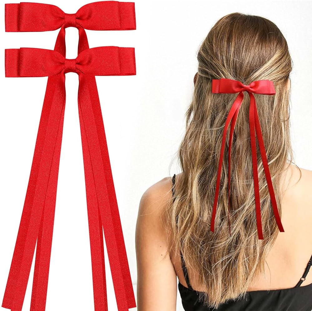 VOBOBE 2PCS Hair Bows for Women Girls, Tassel Ribbon Bowknot Hair Clips Barrettes for Girl with S... | Amazon (US)