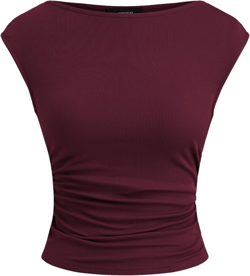 CIDER Women's Ruched Tank Top Boat Neck Sleeveless Top Knit Slim Fit Tank Top | Amazon (US)