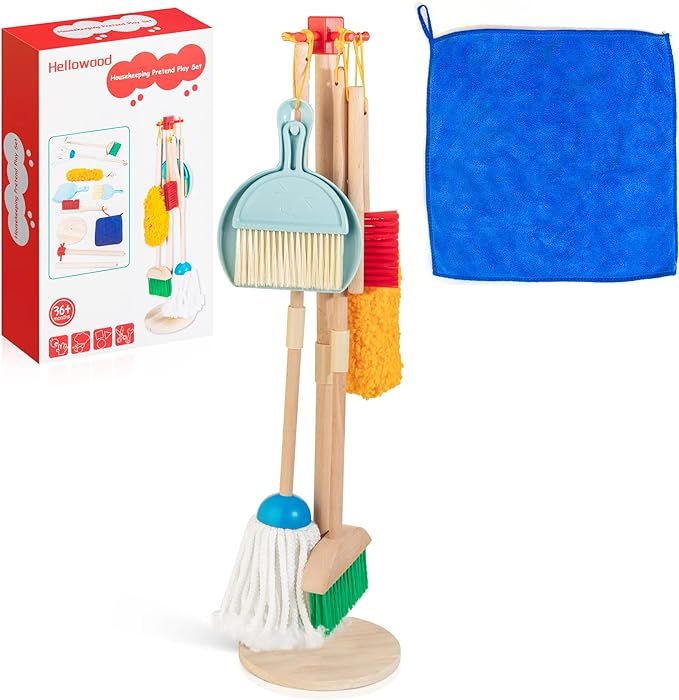 Amazon.com: HELLOWOOD Kids Cleaning Set, 8 pcs Housekeeping Pretend Play Set Includes Broom Mop D... | Amazon (US)