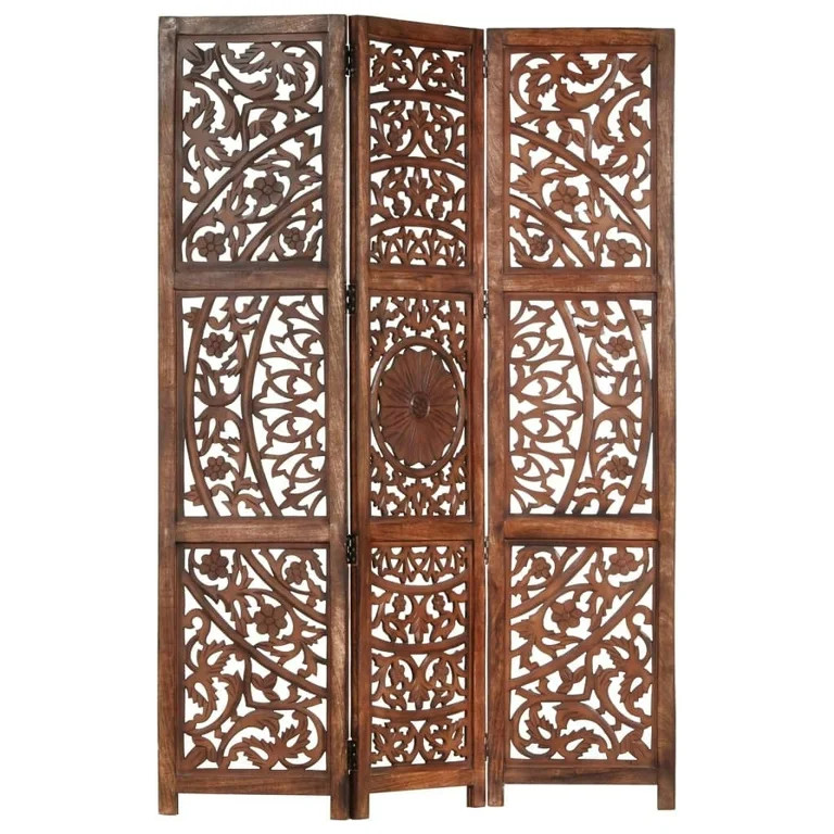 vidaXL Room Divider Hand Carved 3 Panel Room Divider Screen Solid Wood Mango | Walmart (US)