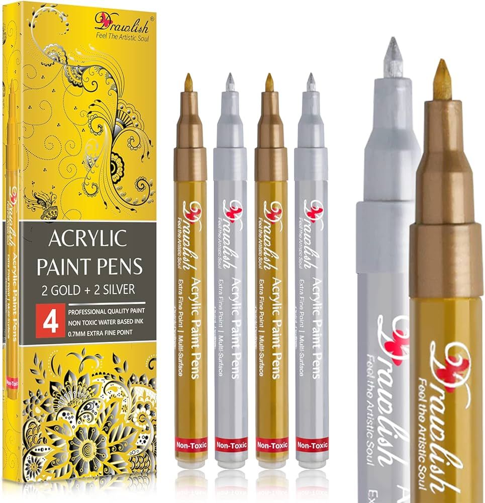 Acrylic Paint Pens - Permanent Markers 2 Gold Pens & 2 Silver Paint Marker Pens Set of 4 Acrylic ... | Amazon (US)