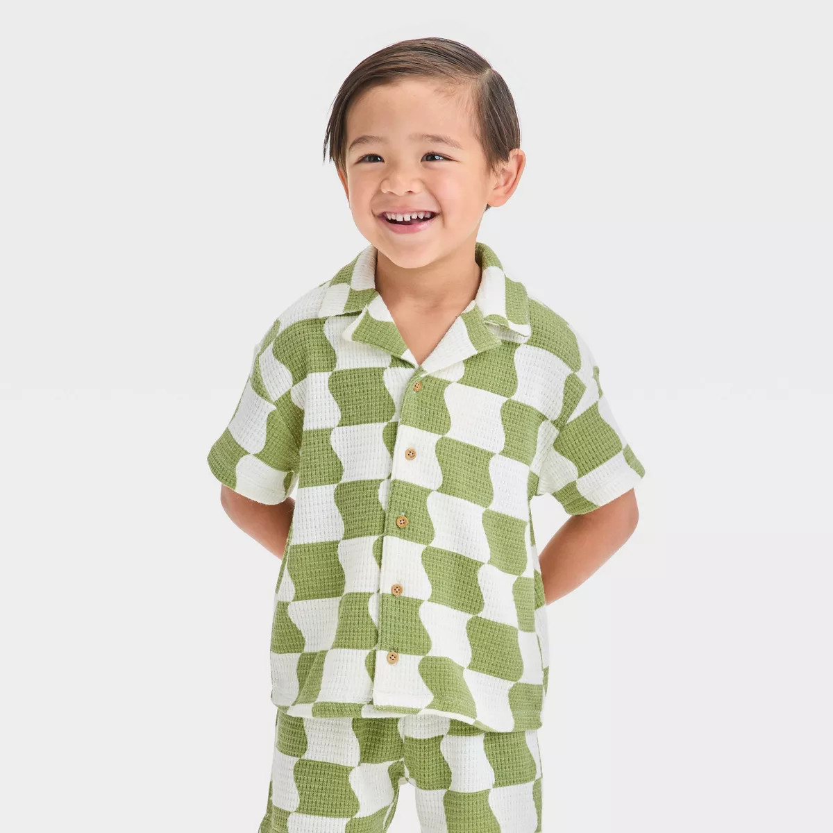 Grayson Mini Toddler Boys' Short Sleeve Wavy Check Printed Thermal Knit Shirt and Shorts Set - Gr... | Target